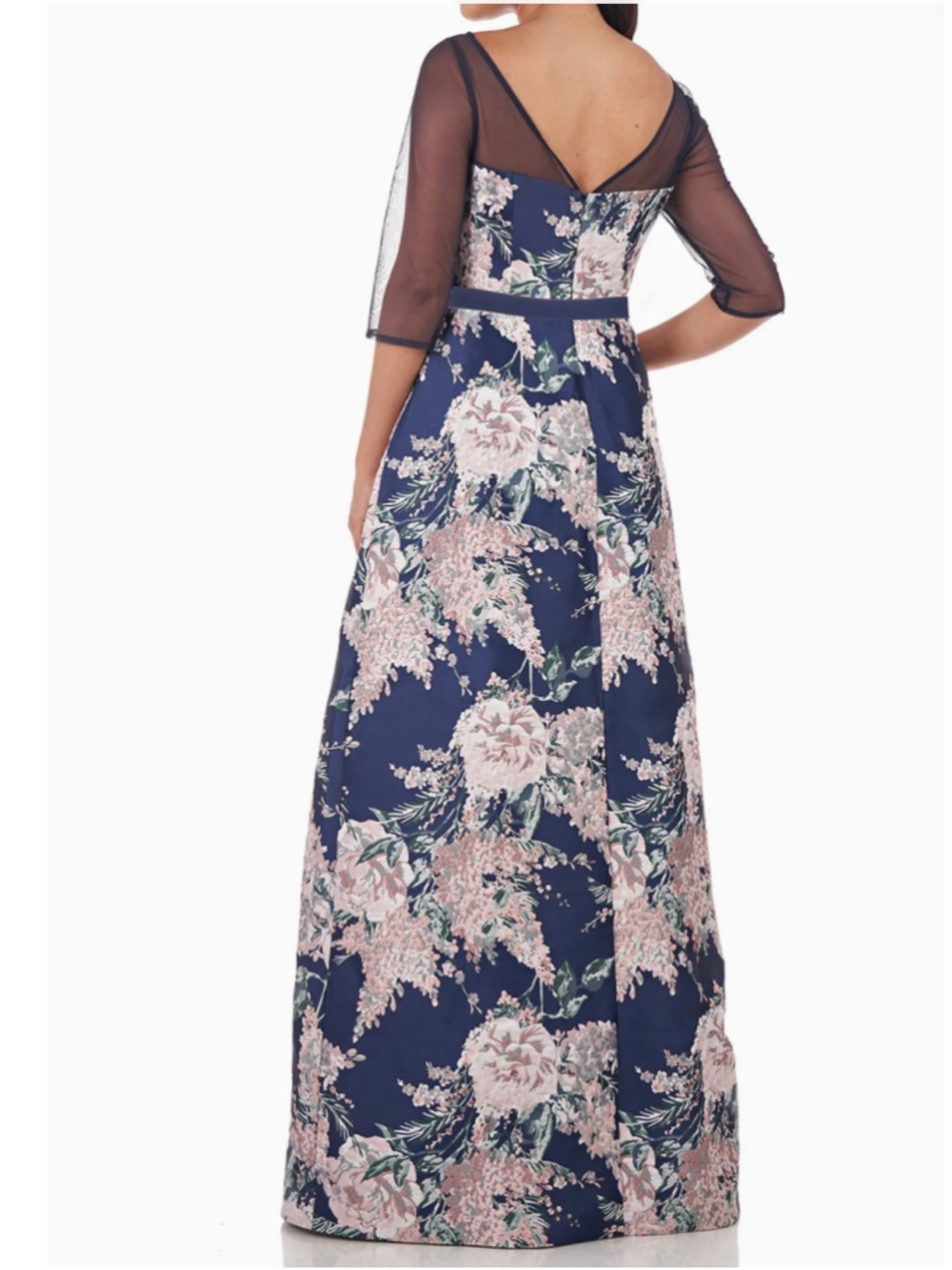 NWT KAY UNGER Heather Navy Floral Belted Pocket Lined Gown Dress Size 8 - Picture 3 of 6